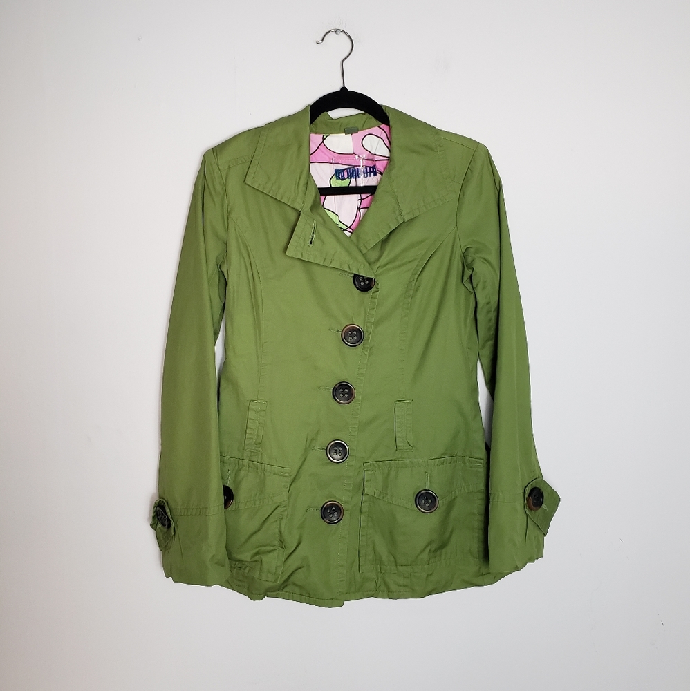 Olive Green Belted Rain Jacket Anthro S